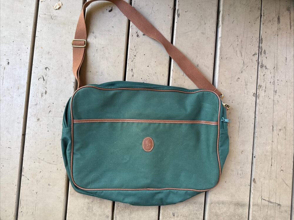 Vintage Polo Ralph Lauren Green Canvas Travel Duffle Shoulder Messenger Bag 90s